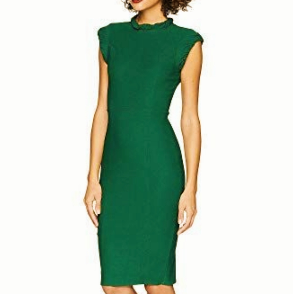 Unique Vintage 1960s Style Emerald Cap Sleeve Laverne Wiggle Dress - Small 